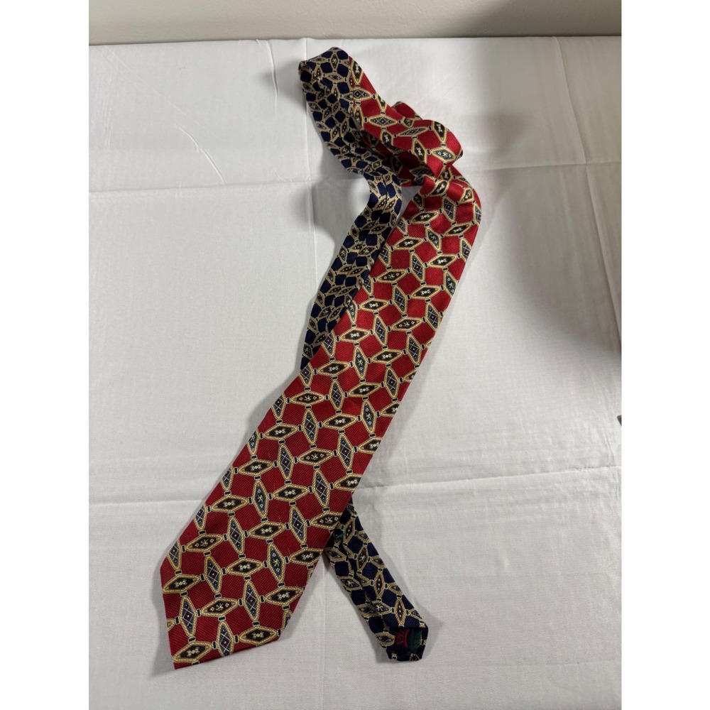 Vintage 90s Tommy Hilfiger Mens Red Geometric Diamond Made in USA Italian Silk